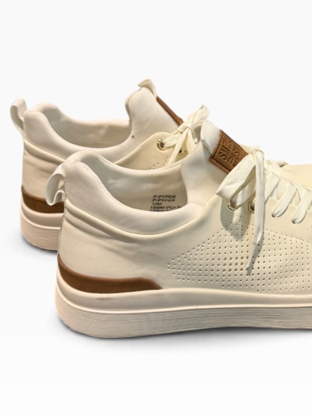 Steve Madden P-Pyper White & Tan Perforated Low Top Sneakers - Picture 4 of 6